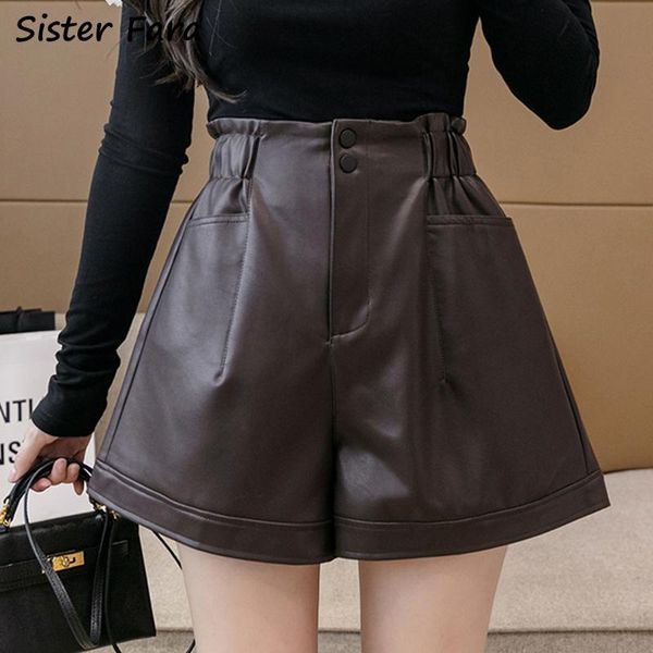women's shorts sister fara 2021 winter faux pu leather women high waist button pocket wide legged autumn ladies pants, White;black
women's shorts sister fara 2021 winter faux pu leather women high waist button pocket wide legged autumn ladies pants, White;black
