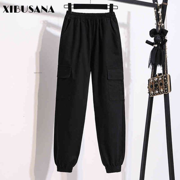 women cargo pants autumn female solid high waist loose elastic tie feet ankle length pant casual streetwear 210514, Black;white
women cargo pants autumn female solid high waist loose elastic tie feet ankle length pant casual streetwear 210514, Black;white