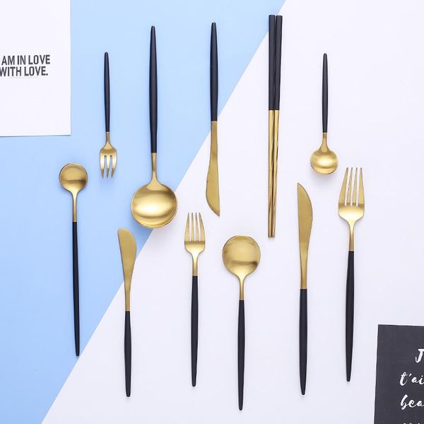 dinnerware sets 304 stainless steel black gold cutlery set dinner knife spoon fork chopsticks salad tableware silverware
dinnerware sets 304 stainless steel black gold cutlery set dinner knife spoon fork chopsticks salad tableware silverware