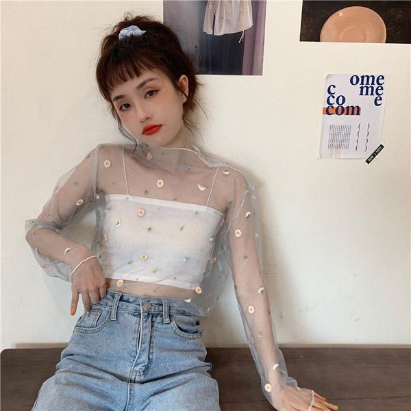 women's t-shirt elegant style small daisy bottomed shirt sunscreen clothing mesh summer long sleeve beautiful lace top, White
women's t-shirt elegant style small daisy bottomed shirt sunscreen clothing mesh summer long sleeve beautiful lace top, White