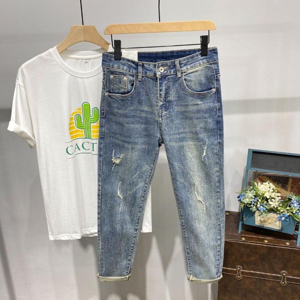 men's jeans high-end denim 2021 spring pants with holes loose feet korean style trend wild youth teenagers trousers, Blue
men's jeans high-end denim 2021 spring pants with holes loose feet korean style trend wild youth teenagers trousers, Blue