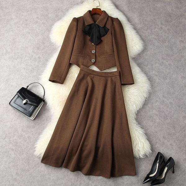 2021 fall autumn long sleeve lapel neck black / brown solid color ribbon tie bow coat + high waist mid-calf skirt two piece suits 2 pieces s, White
2021 fall autumn long sleeve lapel neck black / brown solid color ribbon tie bow coat + high waist mid-calf skirt two piece suits 2 pieces s, White