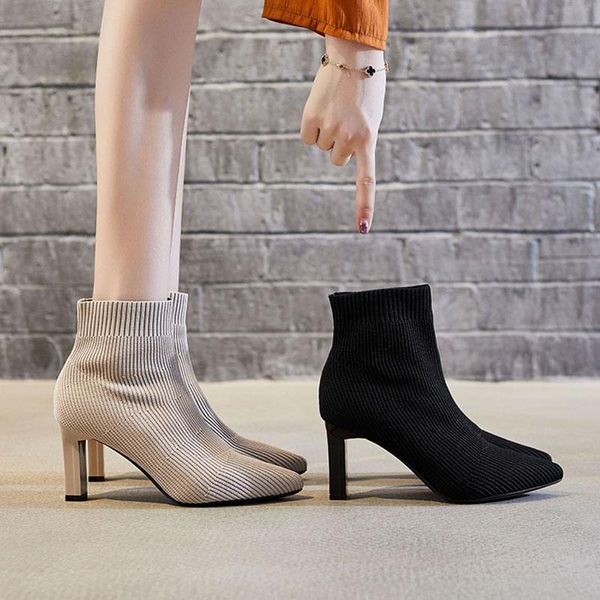boots 2021autumn pointed toe fashion booties stretch fabric knitting high heels dress shoes botas mujer, Black
boots 2021autumn pointed toe fashion booties stretch fabric knitting high heels dress shoes botas mujer, Black