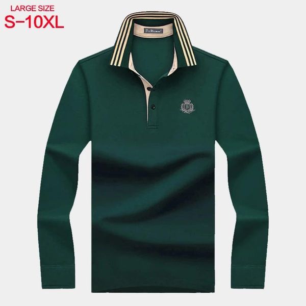 men's polos t-shirt long sleeve lapel cotton full solid color loose large business jacket s-8xl 10xl, White;black