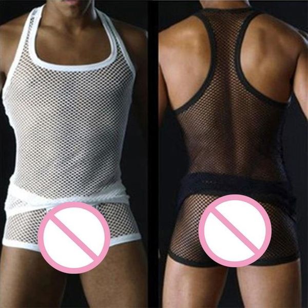 men black white muscle tank transparent mesh singlet underwear exotic home lounge sleep wear undershirts body sculpting, White;black
men black white muscle tank transparent mesh singlet underwear exotic home lounge sleep wear undershirts body sculpting, White;black