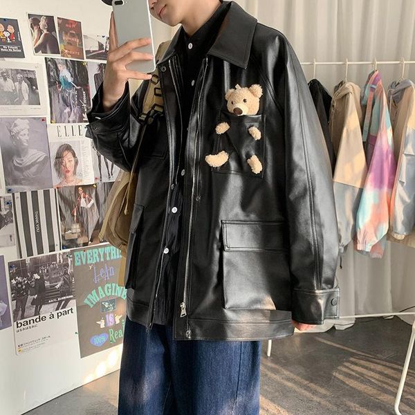 men pu leather jacket 2021 autumn doll spliced pocket black oversized men's coat loose korean trend clothing
men pu leather jacket 2021 autumn doll spliced pocket black oversized men's coat loose korean trend clothing
