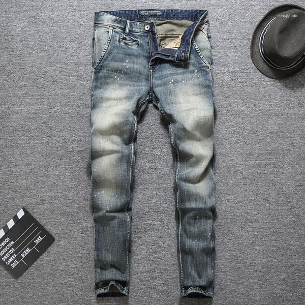 men's jeans italian vintage men retro wash slim fit elastic classical denim pants hombre paint designer streetwear hip hop men1, Blue
men's jeans italian vintage men retro wash slim fit elastic classical denim pants hombre paint designer streetwear hip hop men1, Blue
