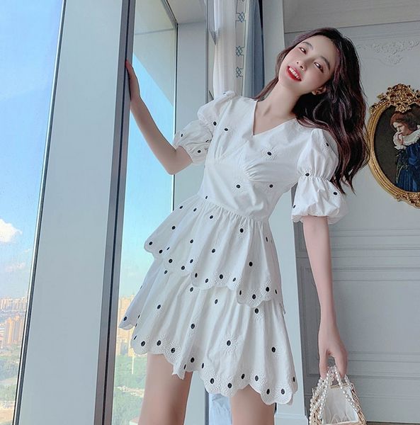 llzacoosh fashion sweet women summer puff sleeve v neck slim elegant embroidery office mini cake dress 210514, Black;gray
llzacoosh fashion sweet women summer puff sleeve v neck slim elegant embroidery office mini cake dress 210514, Black;gray