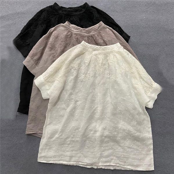 women's blouses & shirts johnature 2021 linen women loose embroidery summer japanese solid color half sleeve o-neck female, White
women's blouses & shirts johnature 2021 linen women loose embroidery summer japanese solid color half sleeve o-neck female, White