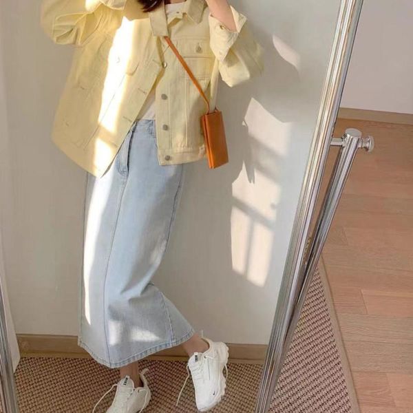 women's jackets 2021 100% cotton denim jacket female autumn spring single breasted pockets outwears yellow coats jean for woman, Black;brown
women's jackets 2021 100% cotton denim jacket female autumn spring single breasted pockets outwears yellow coats jean for woman, Black;brown
