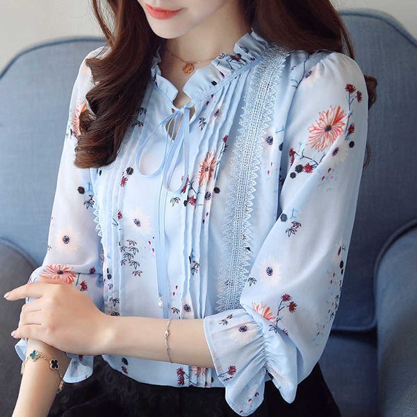 long sleeve blouse women blusas mujer de moda ruffles v-neck blue print chiffon blouse shirt blusa women clothing e530 210602, White
long sleeve blouse women blusas mujer de moda ruffles v-neck blue print chiffon blouse shirt blusa women clothing e530 210602, White