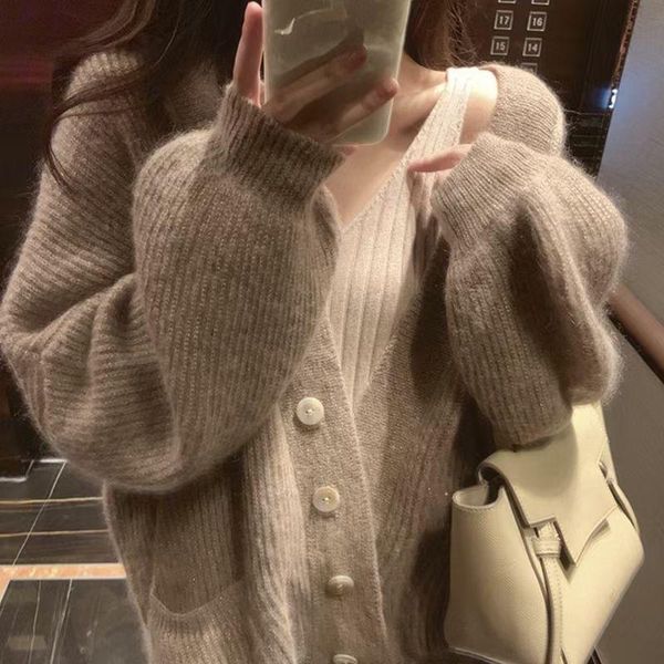 women's knits & tees jsxdhk autumn winter mohair knitted cardigan plus size loose women v neck lantern sleeve soft lady single breasted, White
women's knits & tees jsxdhk autumn winter mohair knitted cardigan plus size loose women v neck lantern sleeve soft lady single breasted, White
