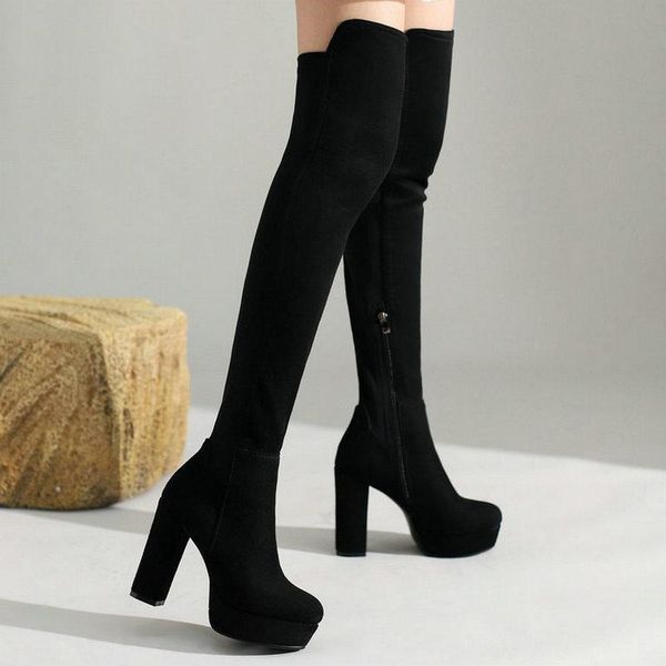 boots big size 43 women over the knee platform square high heel ladies stretch faux suede chunky round toe shoes, Black
boots big size 43 women over the knee platform square high heel ladies stretch faux suede chunky round toe shoes, Black