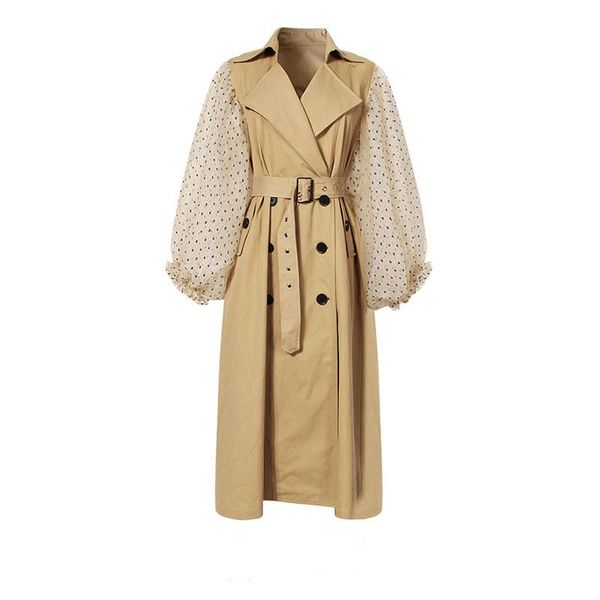 women's trench coats autumn women lapel double-breasted coat long puff sleeve sashes dot mesh stitching windbreaker, Tan;black
women's trench coats autumn women lapel double-breasted coat long puff sleeve sashes dot mesh stitching windbreaker, Tan;black