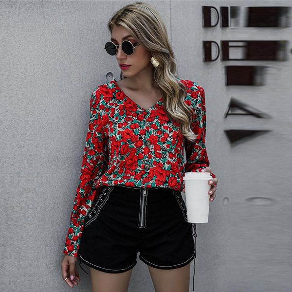 women's blouses & shirts slim floral pullover women casual v neck full sleeve print spring autumn top, White
women's blouses & shirts slim floral pullover women casual v neck full sleeve print spring autumn top, White