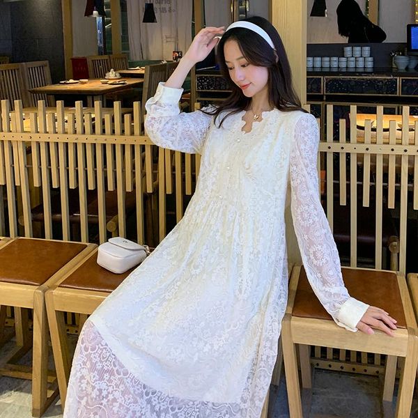 2021 autumn winter long sleeve maternity lace dress v-neck ankle-length pregnant women cotton dress with lining sweet maxi, White
2021 autumn winter long sleeve maternity lace dress v-neck ankle-length pregnant women cotton dress with lining sweet maxi, White