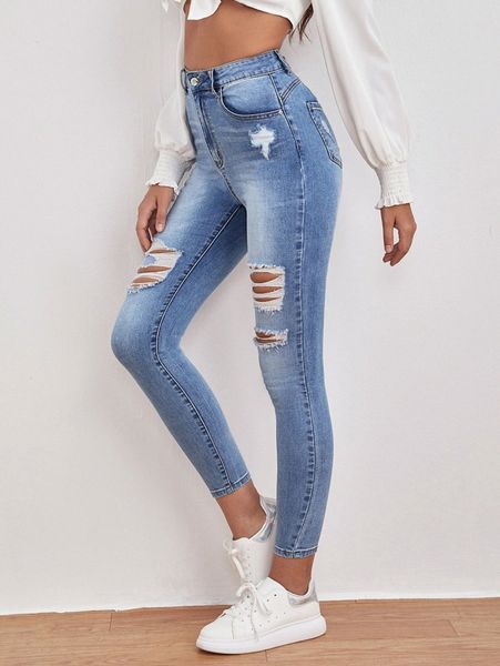 high waisted ripped skinny jeans 36vk#, Blue
high waisted ripped skinny jeans 36vk#, Blue