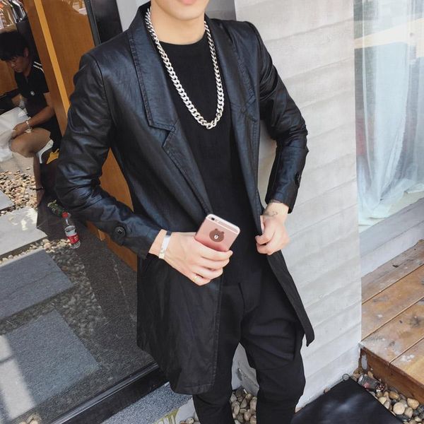 men's fur & faux 2021 clothing autumn suit collar slim leather medium-long no button trench pu outerwear singer costumes, Black
men's fur & faux 2021 clothing autumn suit collar slim leather medium-long no button trench pu outerwear singer costumes, Black