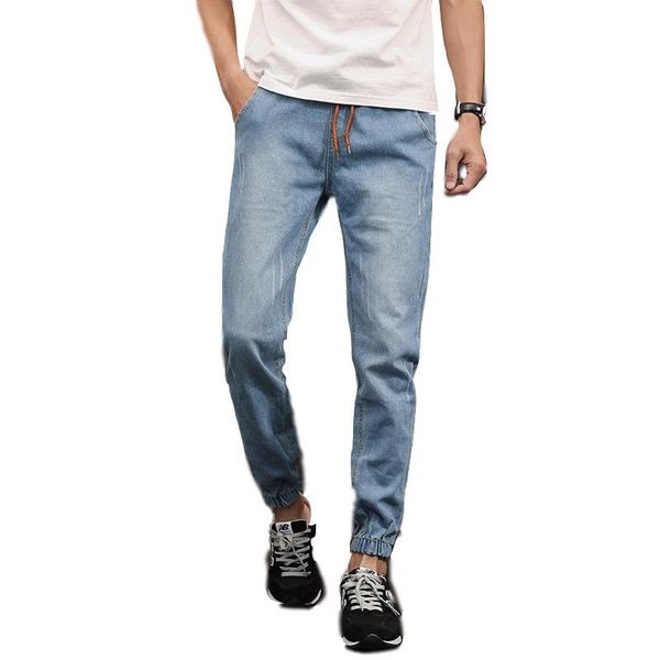 men's jeans export plus size ankle banded pants ninth denim, Blue