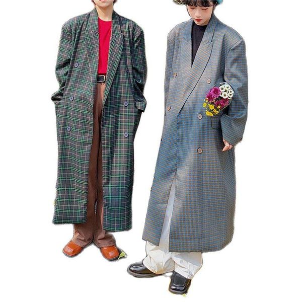 women's suits & blazers 2021 vintage plaid mid-length suit women spring autumn clothing korean loose retro long trench coats d380, White;black
women's suits & blazers 2021 vintage plaid mid-length suit women spring autumn clothing korean loose retro long trench coats d380, White;black