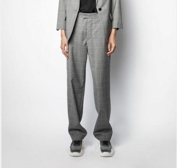 capris 2021 women's fashions drop gray plaid pants crooked seams with pockets, Black;white
capris 2021 women's fashions drop gray plaid pants crooked seams with pockets, Black;white
