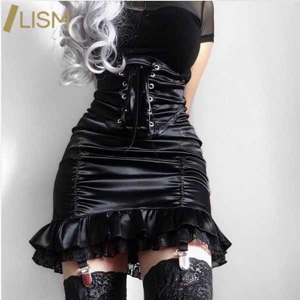 black solid dark gothic skirt streetwear high waist spaghetti straps ruffle skirts lady retro party lace up mini
black solid dark gothic skirt streetwear high waist spaghetti straps ruffle skirts lady retro party lace up mini