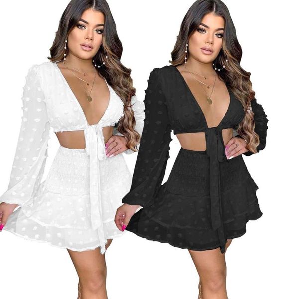 wholesale dropshpping women two-piece sets chiffon bow tie strap sunscreen long-sleeved short skirt sports suit two piece dress, White
wholesale dropshpping women two-piece sets chiffon bow tie strap sunscreen long-sleeved short skirt sports suit two piece dress, White