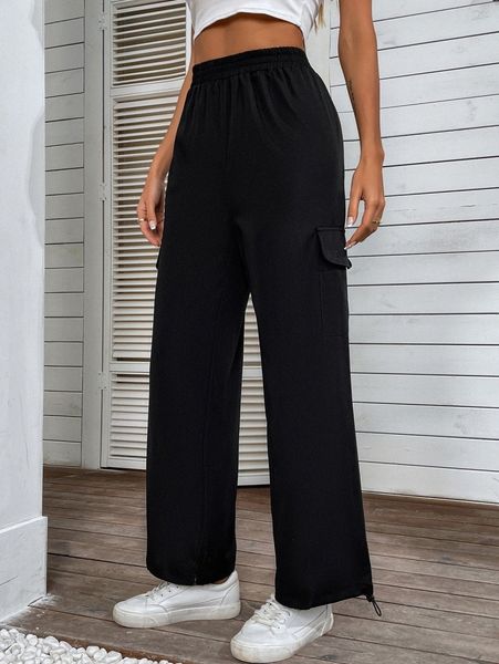 letter patched detail flap pocket drawstring hem cargo pants d9it#, Black;white