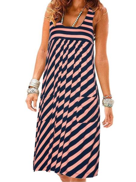 women's fashion striped dress large sleeveless size summer loose simple clothing, Black;gray
women's fashion striped dress large sleeveless size summer loose simple clothing, Black;gray