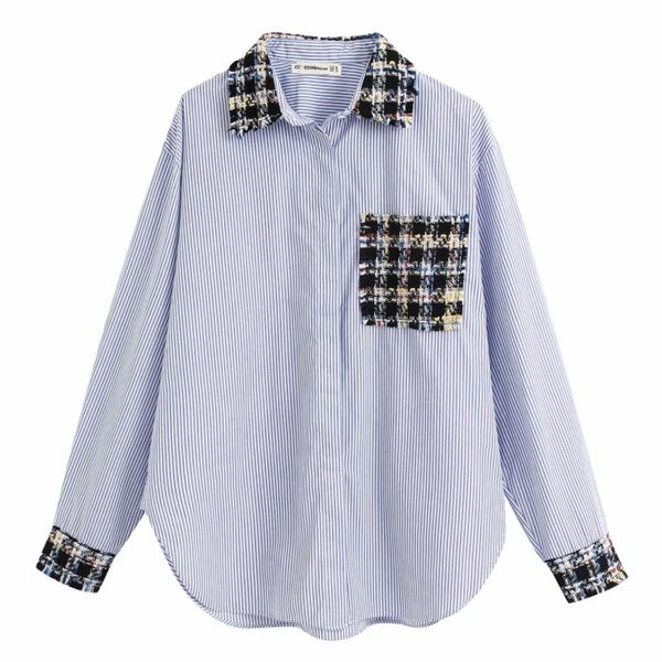 women's blouses & shirts 2021 women vintage tweed woolen patchwork striped casual smock retro business chic femininas blusas loose ls64, White
women's blouses & shirts 2021 women vintage tweed woolen patchwork striped casual smock retro business chic femininas blusas loose ls64, White