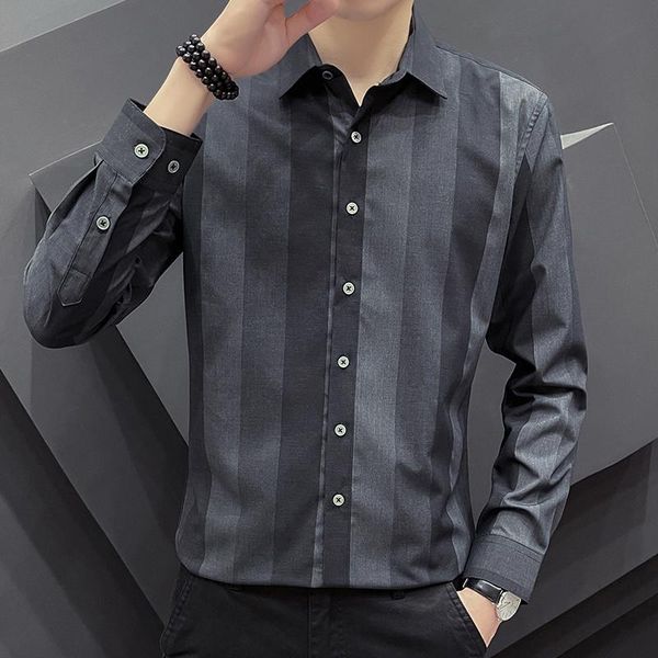 men's casual shirts business striped for autumn long sleeve slim fit formal dress shirt social party tuxedo blouse male clothing, White;black
men's casual shirts business striped for autumn long sleeve slim fit formal dress shirt social party tuxedo blouse male clothing, White;black