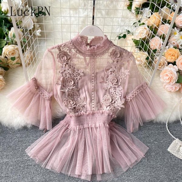 women's blouses & shirts mesh blouse women sweet stand neck flare sleeve blusa summer fashion elegant slim waist female blusas para mu, White
women's blouses & shirts mesh blouse women sweet stand neck flare sleeve blusa summer fashion elegant slim waist female blusas para mu, White