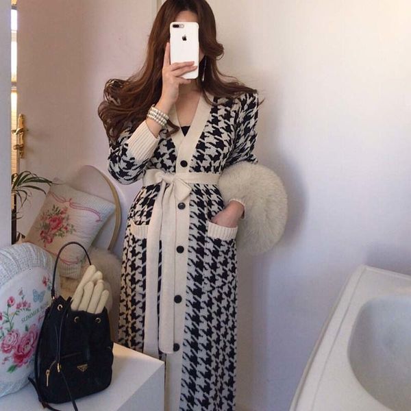 knits houndstooth mesh cardigans women's sweater long plain-breasted v-neck fashion coat tracks piece, White
knits houndstooth mesh cardigans women's sweater long plain-breasted v-neck fashion coat tracks piece, White