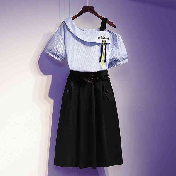 summer fashion elegant ol casual 2 piece set slash neck letter tassel embroidery striped tshirt with a-line belt skirt sets 210525, White
summer fashion elegant ol casual 2 piece set slash neck letter tassel embroidery striped tshirt with a-line belt skirt sets 210525, White