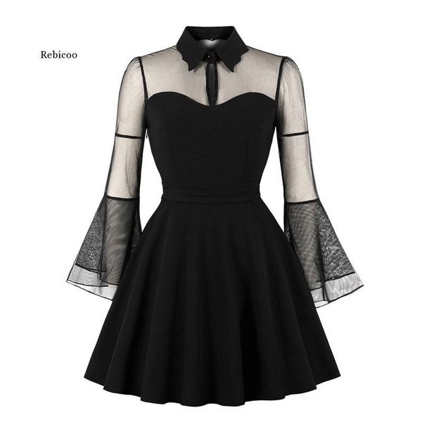 casual dresses birthday dress women elegant black mesh patchwork flare sleeve vintage 1920s cocktail party plus size pleated skater, Black;gray 
casual dresses birthday dress women elegant black mesh patchwork flare sleeve vintage 1920s cocktail party plus size pleated skater, Black;gray