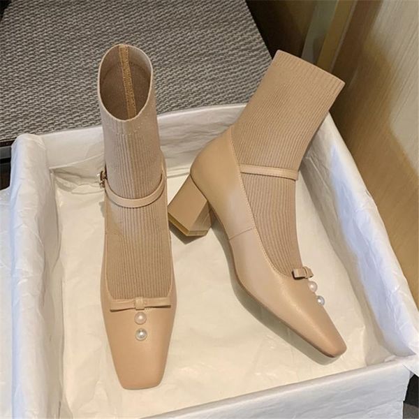 boots pxelena brand pearl bow knot women genuine leather+knitting ankle square high heels autumn shoes lady office dress 40, Black
boots pxelena brand pearl bow knot women genuine leather+knitting ankle square high heels autumn shoes lady office dress 40, Black