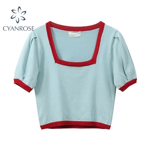 e-girl summer crop t shirt puff short sleeve contrast color retro korean slim ins tees female square collar streetwear 210515, White
e-girl summer crop t shirt puff short sleeve contrast color retro korean slim ins tees female square collar streetwear 210515, White