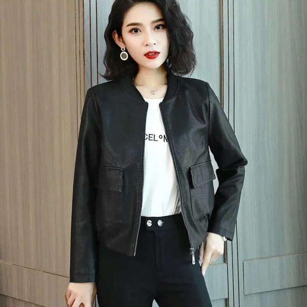 non split leather short jacket women's spring and autumn loose baseball jacket casual women, Black;brown
non split leather short jacket women's spring and autumn loose baseball jacket casual women, Black;brown