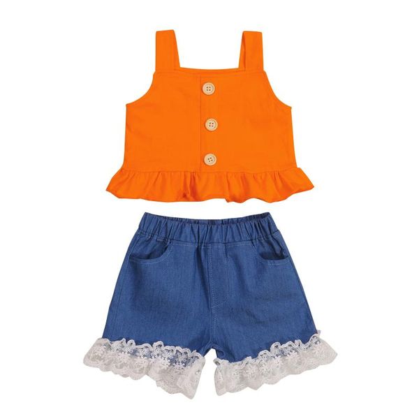 clothing sets 2pcs sweet style little girls outfit, summer solid color flouncing hem sleeveless suspender + lace edge denim shorts, White
clothing sets 2pcs sweet style little girls outfit, summer solid color flouncing hem sleeveless suspender + lace edge denim shorts, White