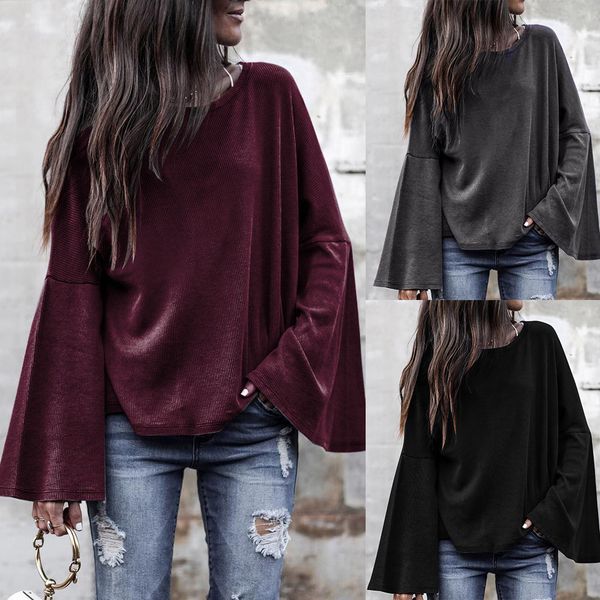 2019 fashion new women's ladies plus size autumn solid o-neck long flare sleeve blouse shirt shirt, Black;brown
2019 fashion new women's ladies plus size autumn solid o-neck long flare sleeve blouse shirt shirt, Black;brown