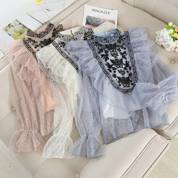 autumn korean mesh crocheted hollow lace shirt women's loose thin flared sleeve ruffle d133 blouses & shirts, White
autumn korean mesh crocheted hollow lace shirt women's loose thin flared sleeve ruffle d133 blouses & shirts, White