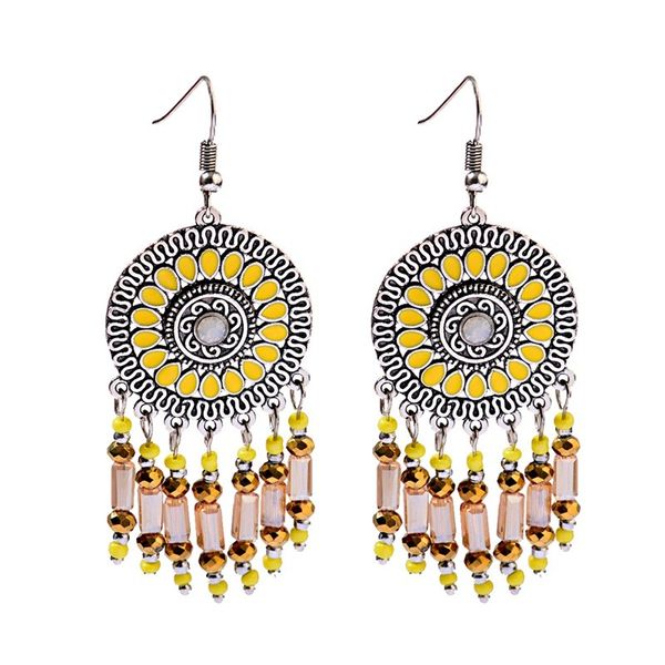vintage ethnic yellow round dangle drop earring for women summer beaded tassel earrings wedding jewelry ornaments accessories, Silver
vintage ethnic yellow round dangle drop earring for women summer beaded tassel earrings wedding jewelry ornaments accessories, Silver