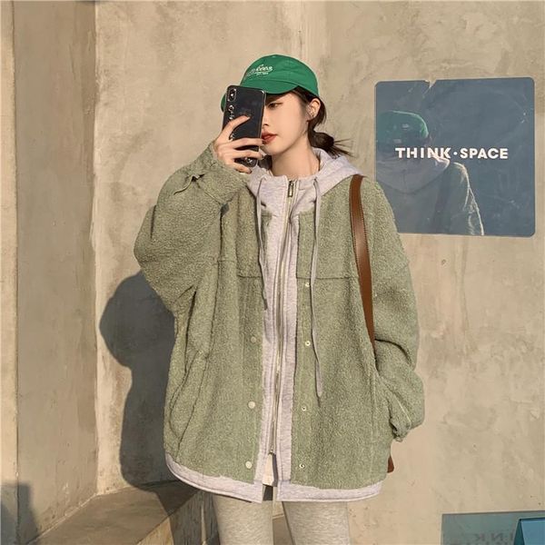 women's wool & blends versatile fake two piece splicing long sleeve lamb coat 2021 winter women cloth sacos de mujer vestir abrigo, Black
women's wool & blends versatile fake two piece splicing long sleeve lamb coat 2021 winter women cloth sacos de mujer vestir abrigo, Black
