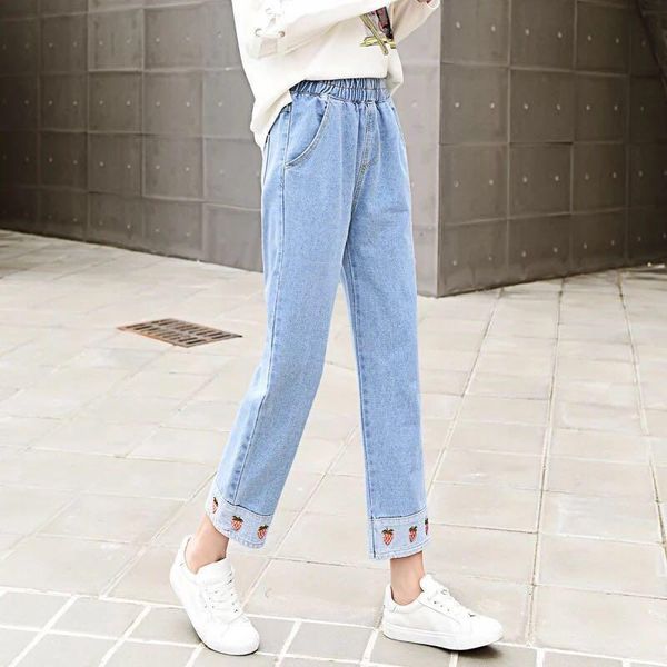 women's jeans embroidery sweet women student casual ankle-length loose pants spandex straight high waist pocket denim trousers, Blue
women's jeans embroidery sweet women student casual ankle-length loose pants spandex straight high waist pocket denim trousers, Blue