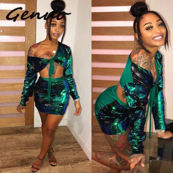 two piece dress genuo green sequins set women v neck long sleeve bandage bodycon casual high waist club party, White
two piece dress genuo green sequins set women v neck long sleeve bandage bodycon casual high waist club party, White