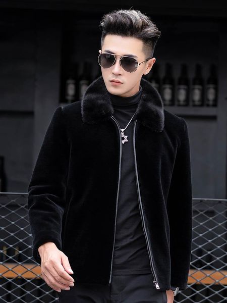 men's leather & faux collar shearling cashmere coat male clothes winter 90% white duck down jacket, Black
men's leather & faux collar shearling cashmere coat male clothes winter 90% white duck down jacket, Black