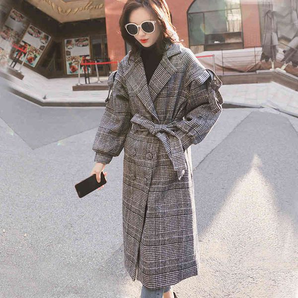 real s gray plaid houndstooth woolen coat women's mid-length korean overcoat winter coats loose ladies cloth 210520, Black
real s gray plaid houndstooth woolen coat women's mid-length korean overcoat winter coats loose ladies cloth 210520, Black
