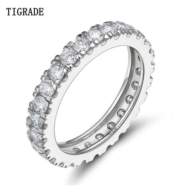 cluster rings tigrade female wedding bands 925 sterling silver ring engagement for women shiny full cubic zirconia anillos mujer, Golden;silver