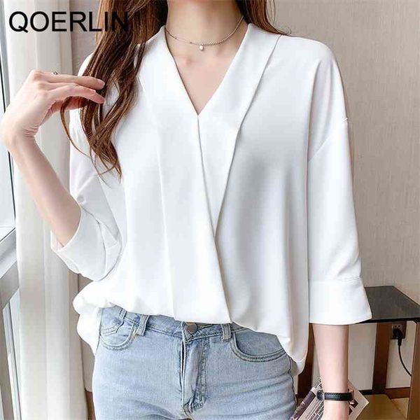s-2xl summer shirts women fashion chiffon blouse loose casual white pullovers v neck formal ol office ladies 210601
s-2xl summer shirts women fashion chiffon blouse loose casual white pullovers v neck formal ol office ladies 210601