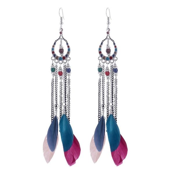 feather chain tassel long earrings for women tiny beads charm enamel fashion brinco jewelry vintage bohemian earrings, Silver
feather chain tassel long earrings for women tiny beads charm enamel fashion brinco jewelry vintage bohemian earrings, Silver